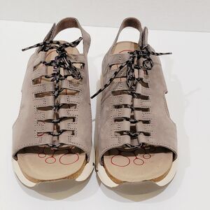Bionica Ormond Womens Slingback Sandals Size 8 M Paper Mache Grey Nubuck Lace Up